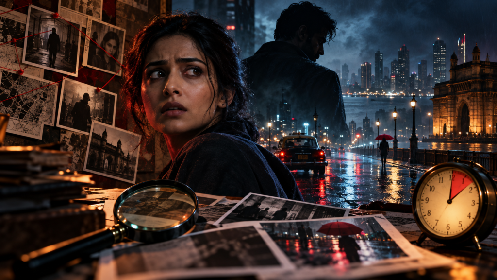 Bollywood mystery movies under 2 hours with detective clues and suspenseful Mumbai night scene