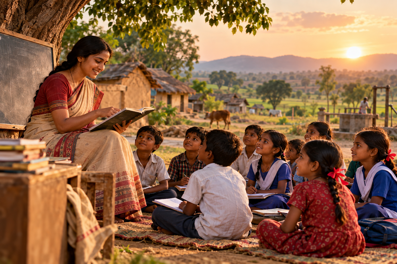 Bollywood movies about village education showing a rural teacher teaching children outdoors